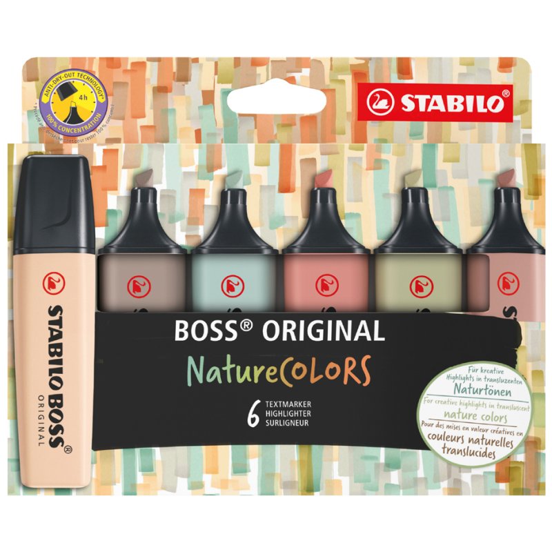 STABILO highlighters BOSS ORIGINAL NatureCOLORS, refillable, 4 pieces